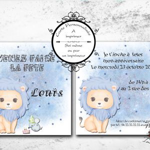 Carte d'invitation d'anniversaire "Petit Lion" - 15x15