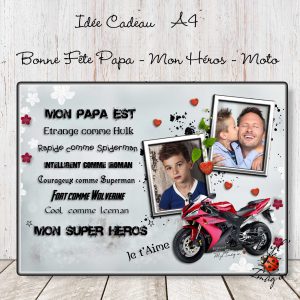 Idée cadeau " Bonne Fête Papa - Mon Héros - Moto