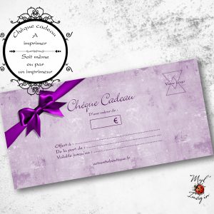 Chèque Cadeau parme avec gros noeud violet